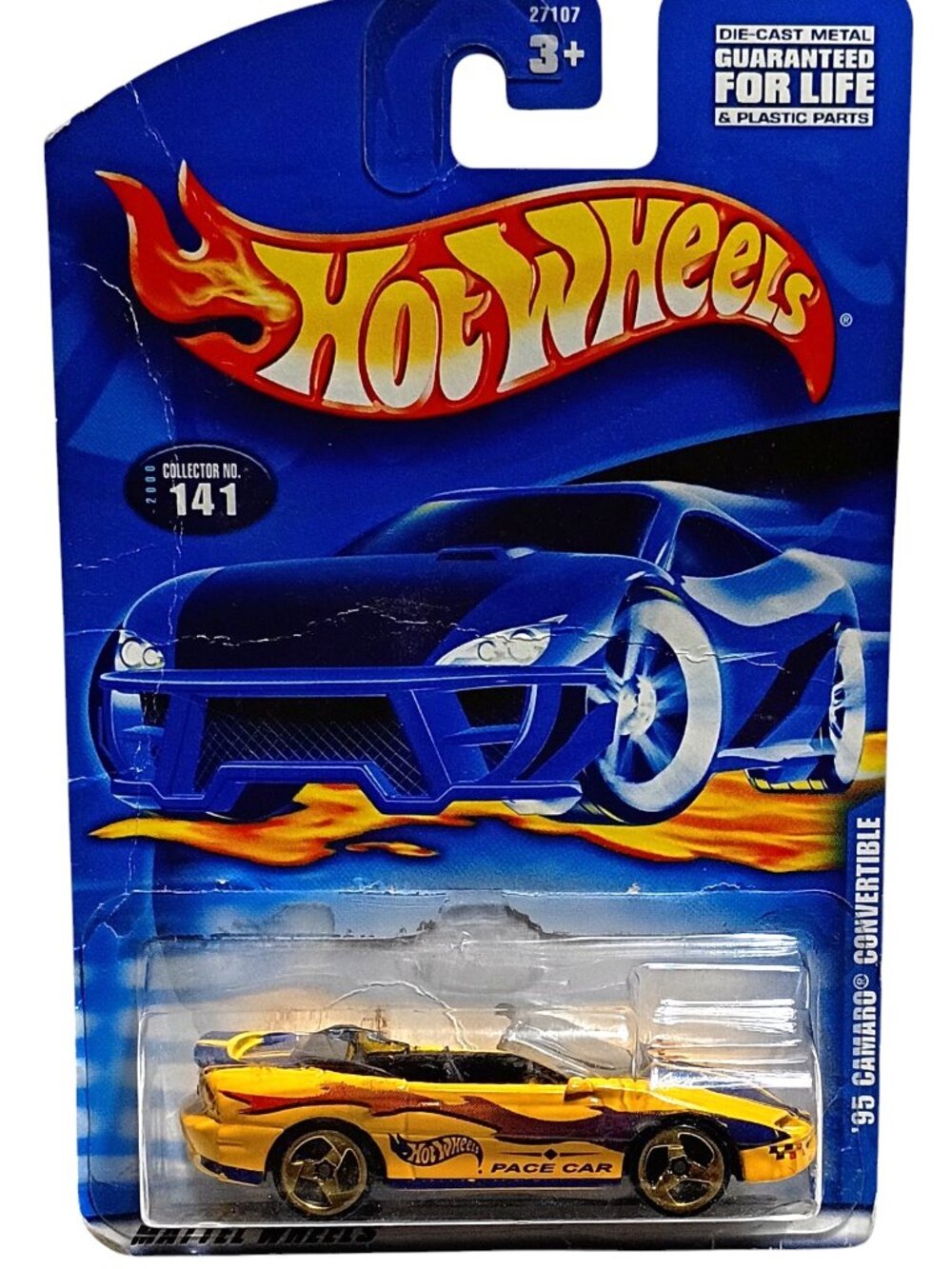 Hot Wheels ’95 Camaro Convertible Pace Car Die-Cast Toy Car Yellow Blue